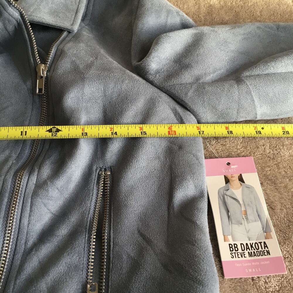 BB Dakota Jacket Womens Sz Small Blue Faux Suede Moto Steve Madden Casual NEW - Picture 8 of 9